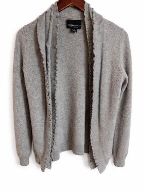 Cynthia Rowley Women's Gray Open-Front Ruffle Cardigan Sweater 100% Cashmere